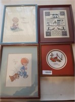 Vintage Lot of 4 Framed Cross Stitch Art