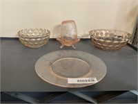 Vintage Lot of 5 Pink Depression Glass Pieces