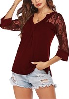 SoTeer Women's Lace Tops Sexy V Neck Tunic 3/4 S
