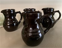 Vintage Lot of 4 Brown Ware Creamer Pitchers