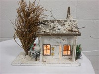 Lighted Wooden House with Snow