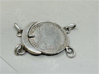 1830 silver Bolivar coin on bracelet clasp