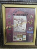 The American Indian framed  coins stamps