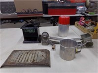 Antique coffee mill, spice grinders, cup & more