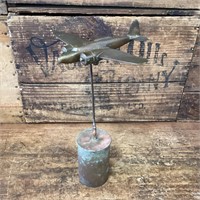 Trench Art. Brass Aircraft on Early Military Shell