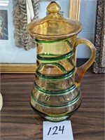 Amber Glass with Green Swirl Pitcher