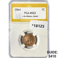 1864 Indian Head Cent PGA MS62 L On Ribbon,
