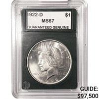 1922-D Silver Peace Dollar GG MS67