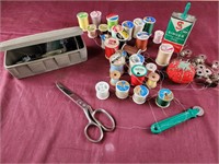 Sewing lot, needle and thread, machine oil,