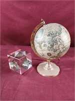 Desk globe and scale of justice glass paperweight