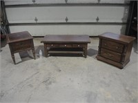 COFFEE TABLE & 2 ENDSTANDS ALL W/DRAWERS