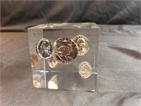 Plastic Clear Cube with 1957 Coins Inside