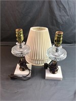 Set of Two Glass Electric Lamps with Shades
