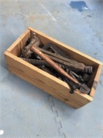 Wooden Toolbox With Contents - Hammer, Rebar, etc