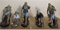 Asian Fisherman Decor Statue Figurine Lot 4