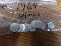 10- 1964 silver dimes
