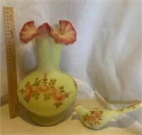 Yellow Pink Decorative Vase and Bird-see pics