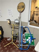 Reel Out Stand, Post Driver, Work Light, Signage