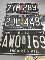 3 Black Missouri License Plates