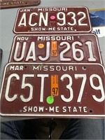 3 Maroon Missouri License Plates