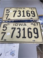 Set of Iowa 1967 License Plates