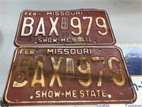 Set of Missouri 1991 License Plates