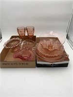 2- trays of pink depression glass