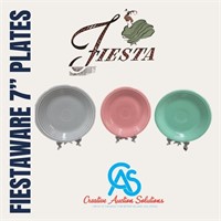 3 Fiesta 7” Plates Turquoise, Rose & Pearl Gray