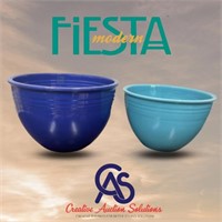 TWO Large Blue Fiesta Mixing Nesting Bowls