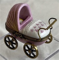 Limoges Pink Baby Carriage Trinket Box