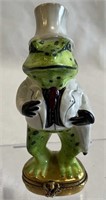 Limoges Frog In Tuxedo And Top Hat Trinket Box