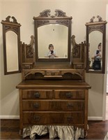 Victorian Era Triple Mirror Dresser