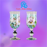 Pair of Capriware Hand Painted Wine Goblets