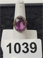 Sterling Silver Ring Purple Stone sz. 7 , 7g