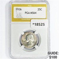 1936 Washington Silver Quarter PGA MS64