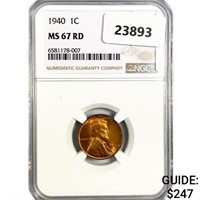 1940 Wheat Cent NGC MS67 RD
