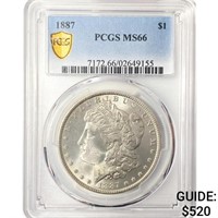 1887 Morgan Silver Dollar PCGS MS66