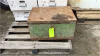 Green metal box with miscellaneous items