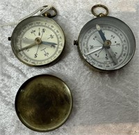 2 x Vintage WWI Brass Military Pocket Compasses