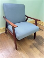 MCM Blue Fabric Chair With Wooden Arms And Legs