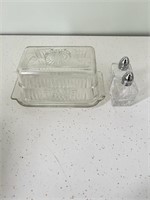 Set of Salt & Pepper Shakers and Butter Dish