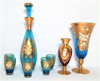Hand Painted Decanter Set & Vase
