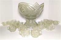 Leaded Glass Punch Bowl & Cups