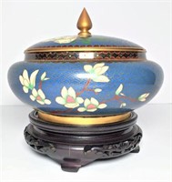 Cloisonné Lidded Bowl on Wood Stand