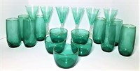 Green Glass Gold Rim Water Glasses & Bowls