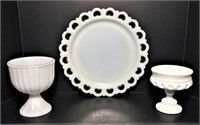 Milk Glass Platter & Compotes Lot of 3