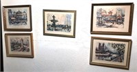 M. Giraro Framed Paris Prints Lot of 7