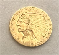 1910 GOLD $2.50 Piece Weighs 4.18 Grams, 18mm,