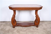 Faux Marble Inlay Carved Console Table