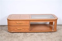 Mid-Century Glass Top Coffee Table w/ 2 Drawers